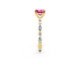 Yellow gold Princess Cut Pink Sapphire Solitaire with Side Stones on a Pavé Band and Four-Prong Setting_26