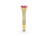 Yellow gold Princess Cut Pink Sapphire Split Shank Engagement Ring with Pavé Band_26