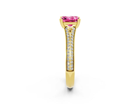Yellow gold Princess Cut Pink Sapphire Split Shank Engagement Ring with Pavé Band_26