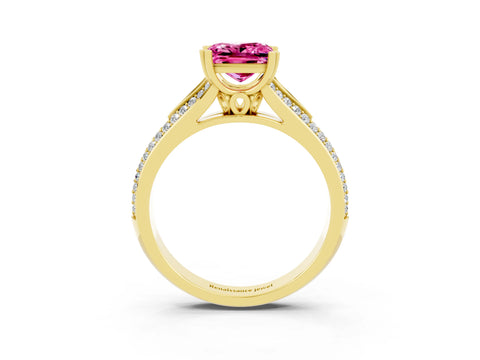 Yellow gold Princess Cut Pink Sapphire Split Shank Engagement Ring with Pavé Band_27