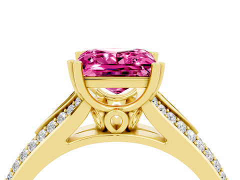 Yellow gold Princess Cut Pink Sapphire Split Shank Engagement Ring with Pavé Band_28