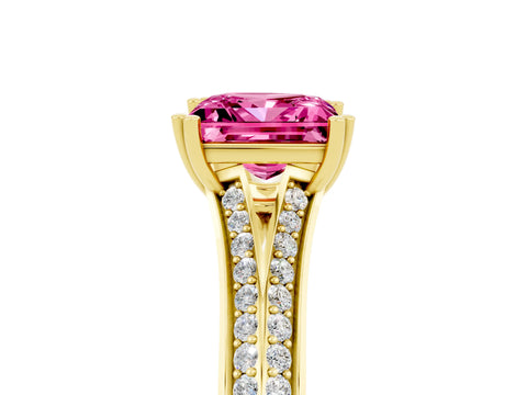 Yellow gold Princess Cut Pink Sapphire Split Shank Engagement Ring with Pavé Band_29