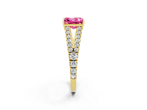 Yellow gold Princess Cut Pink Sapphire Split Shank Pavé Engagement Ring with Four-Prong Setting_14