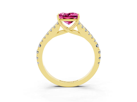 Yellow gold Princess Cut Pink Sapphire Split Shank Pavé Engagement Ring with Four-Prong Setting_15