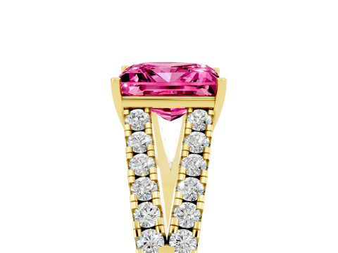 Yellow gold Princess Cut Pink Sapphire Split Shank Pavé Engagement Ring with Four-Prong Setting_17
