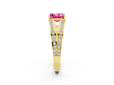 Yellow gold Princess Cut Pink Sapphire Split Shank Ring with Pavé Band and Four-Prong Setting_2