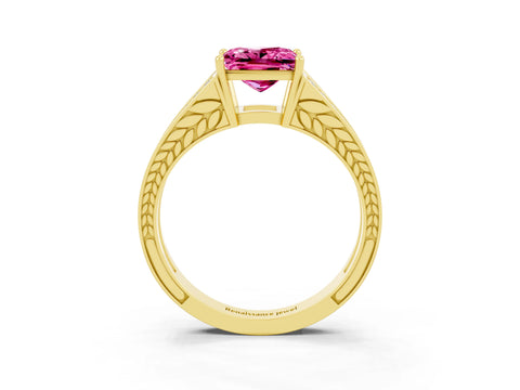 Yellow gold Princess Cut Pink Sapphire Split Shank Ring with Pavé Band and Four-Prong Setting_3