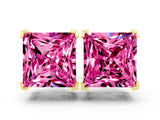 Yellow gold Princess Cut Pink Sapphire Stud Earrings_30