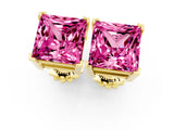 Yellow gold Princess Cut Pink Sapphire Stud Earrings_31