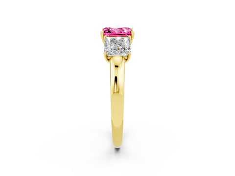 Yellow gold Princess Cut Pink Sapphire Three-Stone Ring with Four-Prong Setting and Classic Band_2