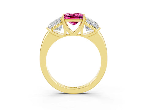 Yellow gold Princess Cut Pink Sapphire Three-Stone Ring with Four-Prong Setting and Classic Band_3