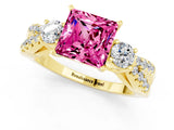 Yellow gold Princess Cut Pink Sapphire Three-Stone Ring with Pavé Split Shank and Four-Prong Setting_25