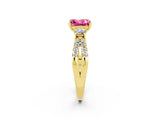 Yellow gold Princess Cut Pink Sapphire Three-Stone Ring with Pavé Split Shank and Four-Prong Setting_26