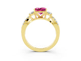 Yellow gold Princess Cut Pink Sapphire Three-Stone Ring with Pavé Split Shank and Four-Prong Setting_27