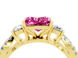 Yellow gold Princess Cut Pink Sapphire Three-Stone Ring with Pavé Split Shank and Four-Prong Setting_28