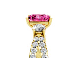 Yellow gold Princess Cut Pink Sapphire Three-Stone Ring with Pavé Split Shank and Four-Prong Setting_29