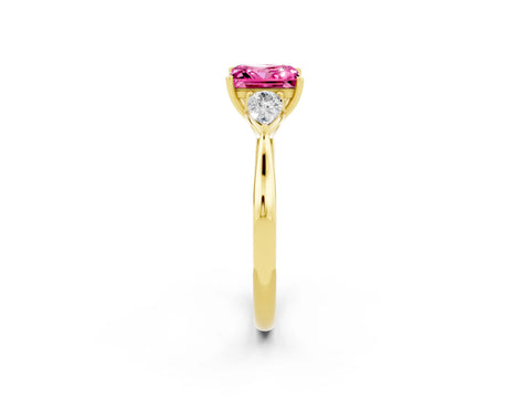 Yellow gold Princess Cut Pink Sapphire Three-Stone Ring with Pear Side Stones and Four-Prong Setting_14