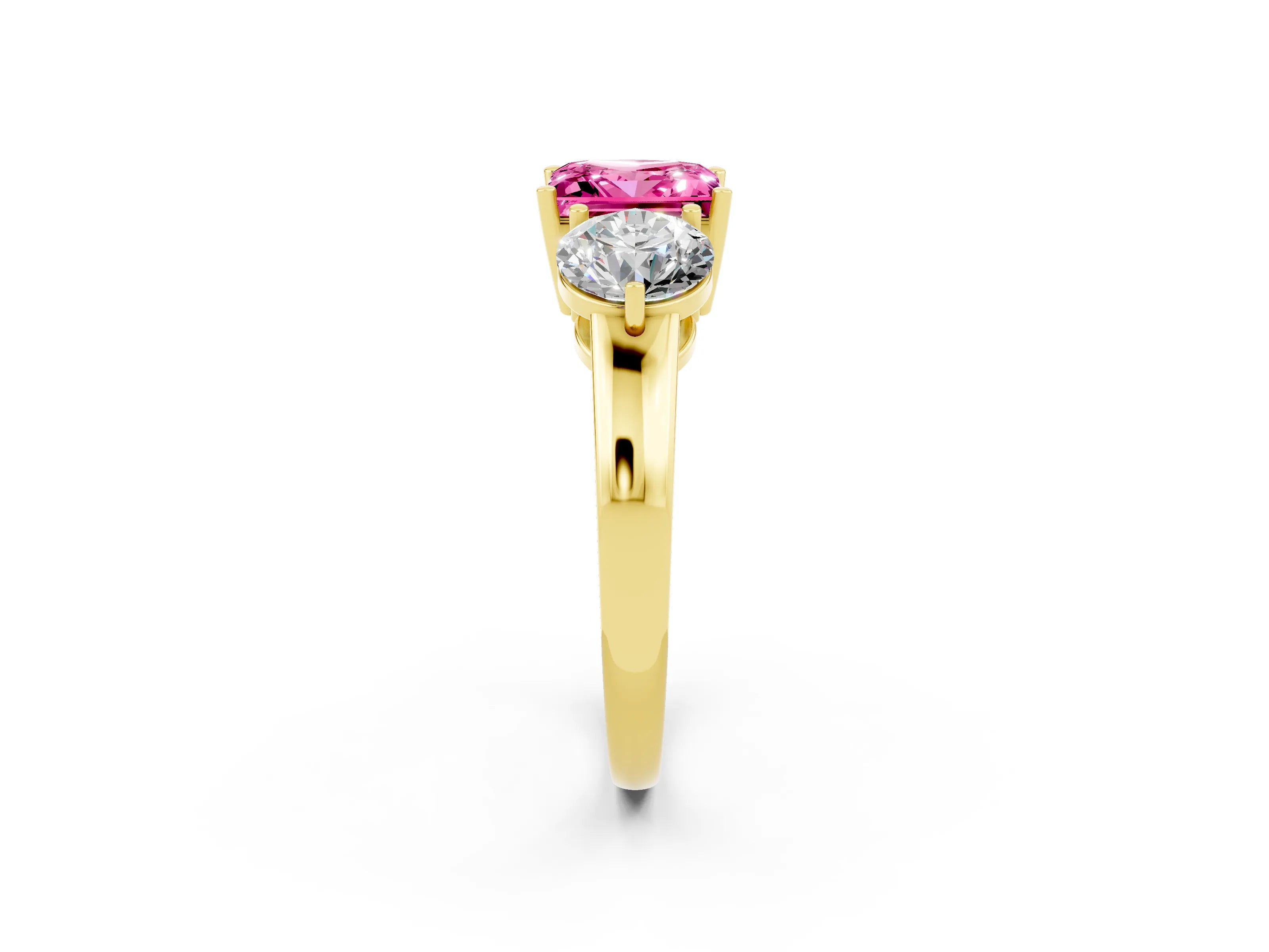Yellow gold Princess Cut Pink Sapphire Three-Stone Ring with Prong Setting and Classic Band_2