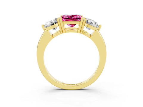 Yellow gold Princess Cut Pink Sapphire Three-Stone Ring with Prong Setting and Classic Band_3
