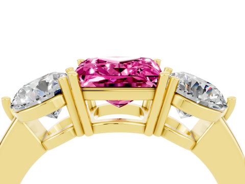 Yellow gold Princess Cut Pink Sapphire Three-Stone Ring with Prong Setting and Classic Band_4