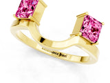 Yellow gold Princess Cut Pink Sapphire Two-Stone Open Band Ring with Four-Prong Setting_19