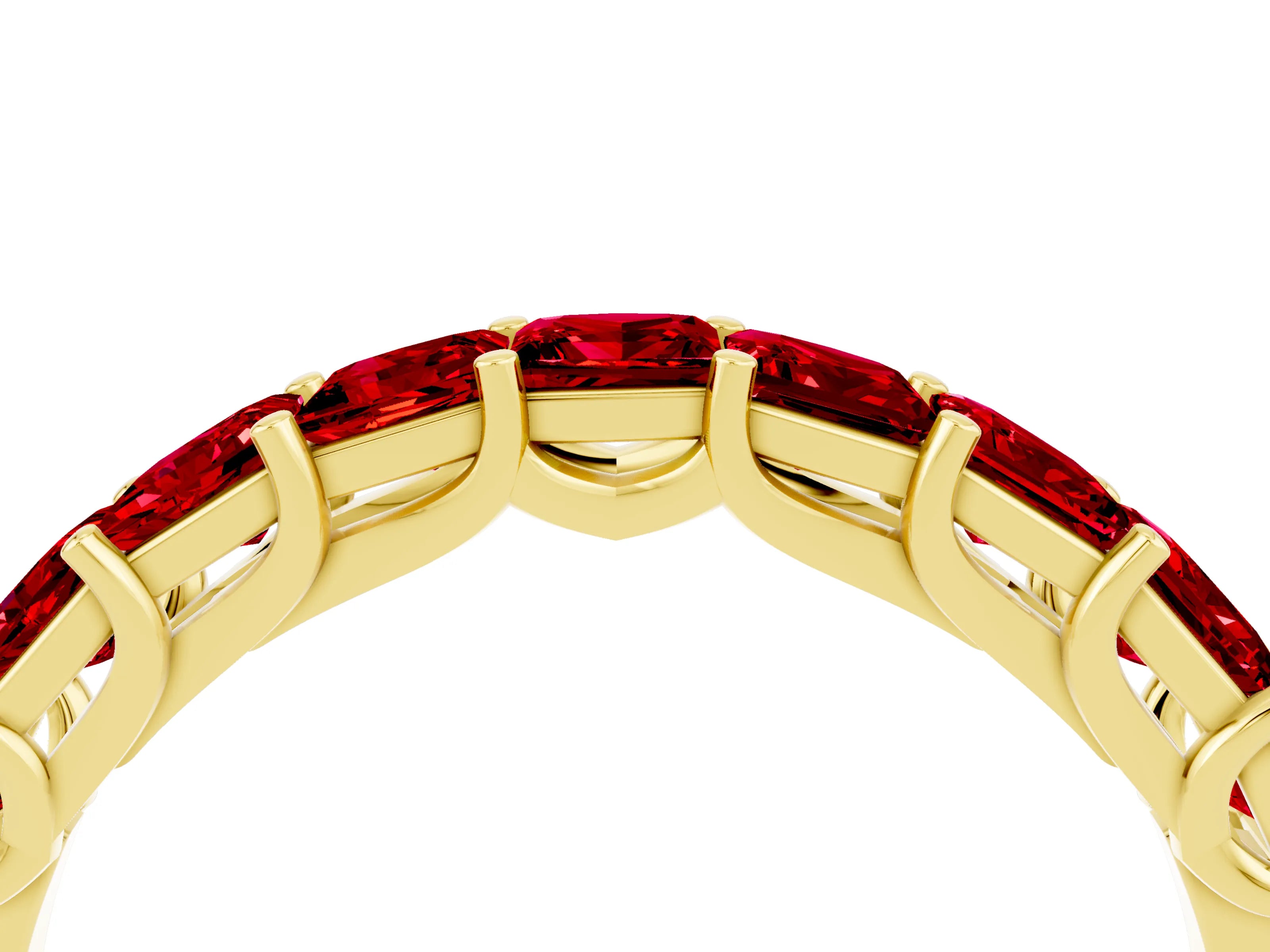 Yellow gold Princess Cut Ruby Channel-Set Eternity Band with Prong Setting_10