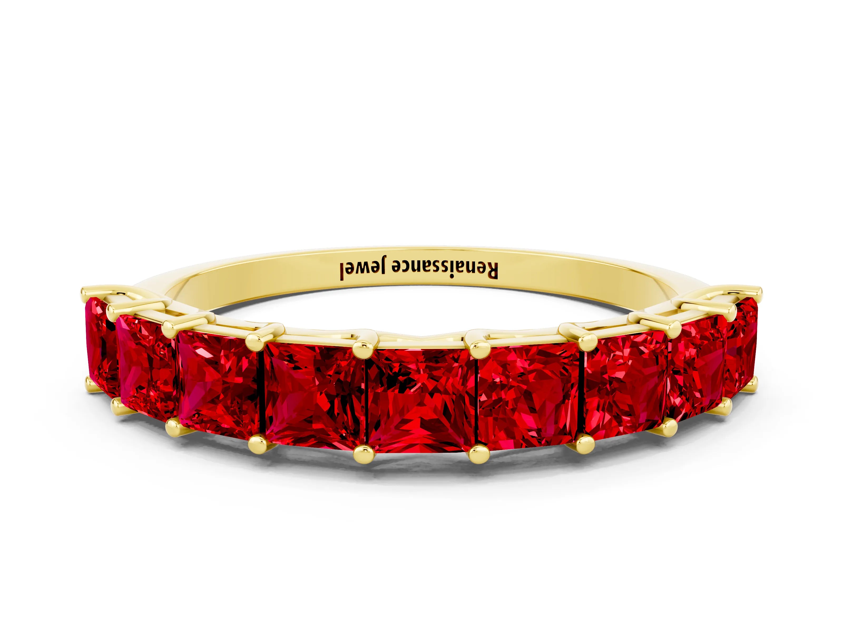 Yellow gold Princess Cut Ruby Channel-Set Eternity Band with Prong Setting_6