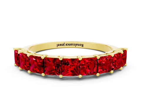 Yellow gold Princess Cut Ruby Channel-Set Eternity Band with Prong Setting_6