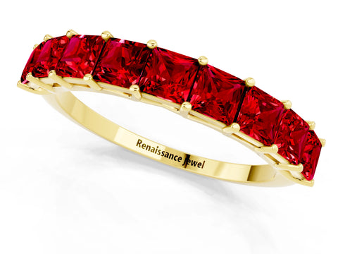 Yellow gold Princess Cut Ruby Channel-Set Eternity Band with Prong Setting_7