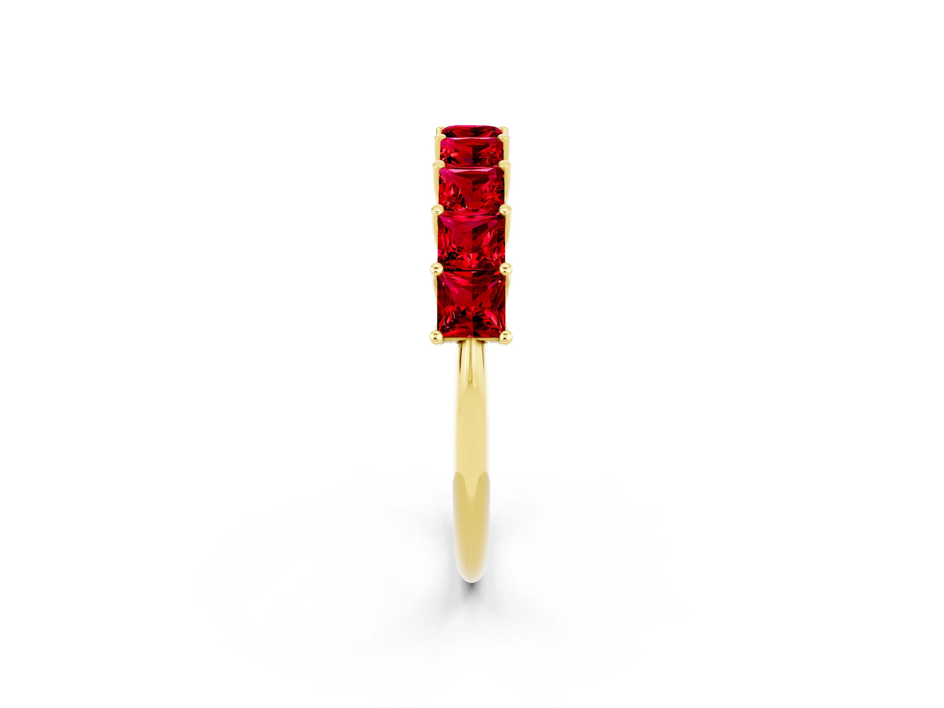 Yellow gold Princess Cut Ruby Channel-Set Eternity Band with Prong Setting_8