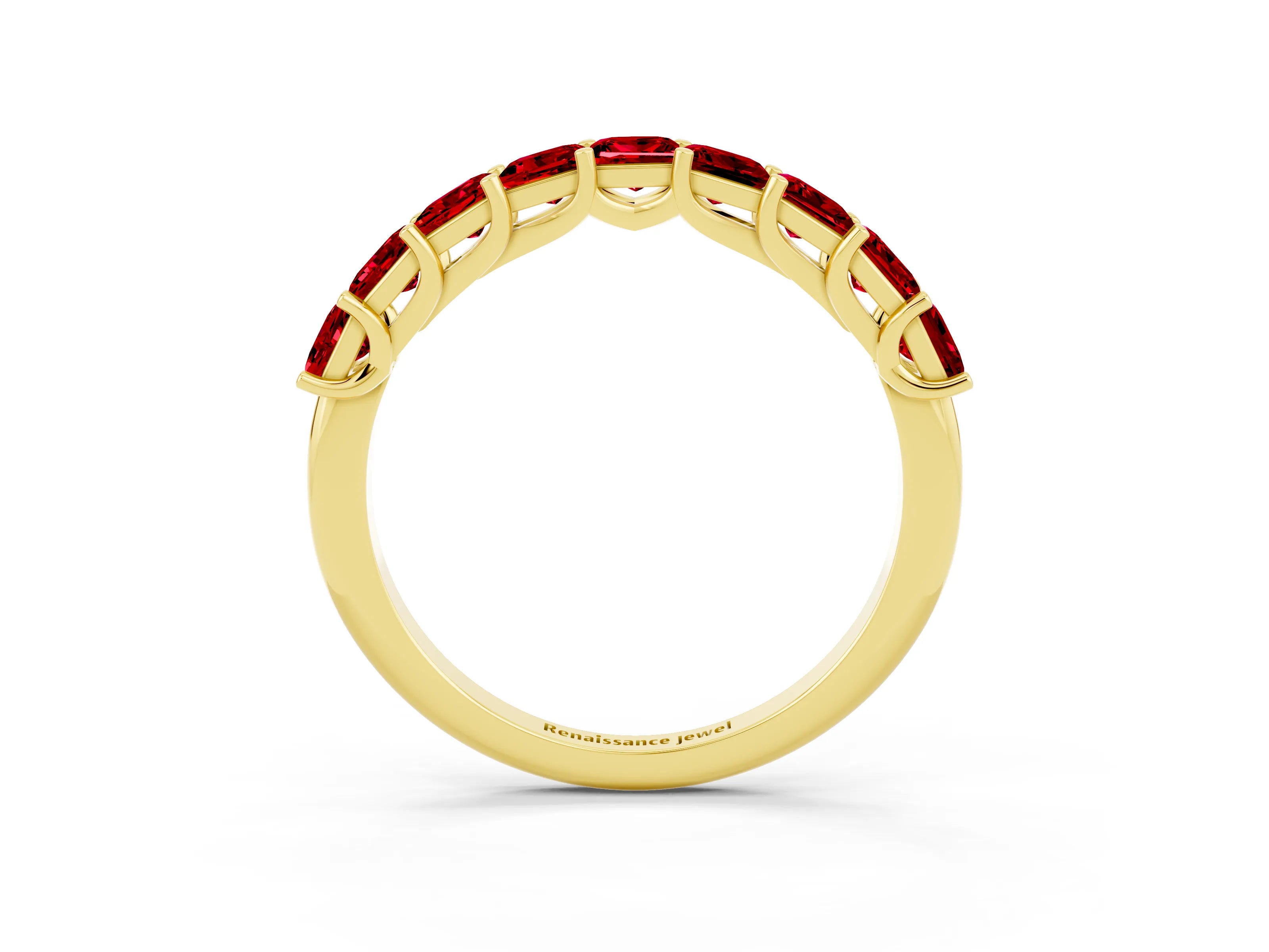 Yellow gold Princess Cut Ruby Channel-Set Eternity Band with Prong Setting_9