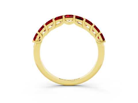 Yellow gold Princess Cut Ruby Channel-Set Eternity Band with Prong Setting_9