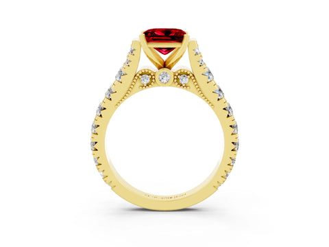 Yellow gold Princess Cut Ruby Classic Solitaire Ring with Pavé Band and Four-Prong Setting_3