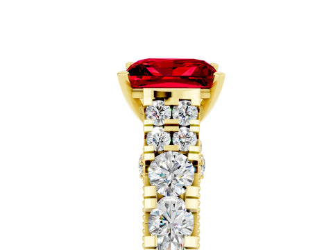 Yellow gold Princess Cut Ruby Classic Solitaire Ring with Pavé Band and Four-Prong Setting_5