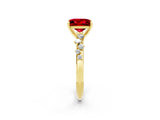 Yellow gold Princess Cut Ruby Cluster Side Stone Solitaire Ring with Prong Setting_26