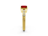 Yellow gold Princess Cut Ruby Engagement Ring with Milgrain Channel Set Band and Prong Setting_2