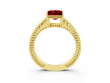Yellow gold Princess Cut Ruby Engagement Ring with Milgrain Channel Set Band and Prong Setting_3