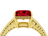 Yellow gold Princess Cut Ruby Engagement Ring with Milgrain Channel Set Band and Prong Setting_4
