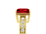Yellow gold Princess Cut Ruby Engagement Ring with Milgrain Channel Set Band and Prong Setting_5
