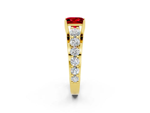 Yellow gold Princess Cut Ruby Engagement Ring with Pavé Band and Four-Prong Setting_2