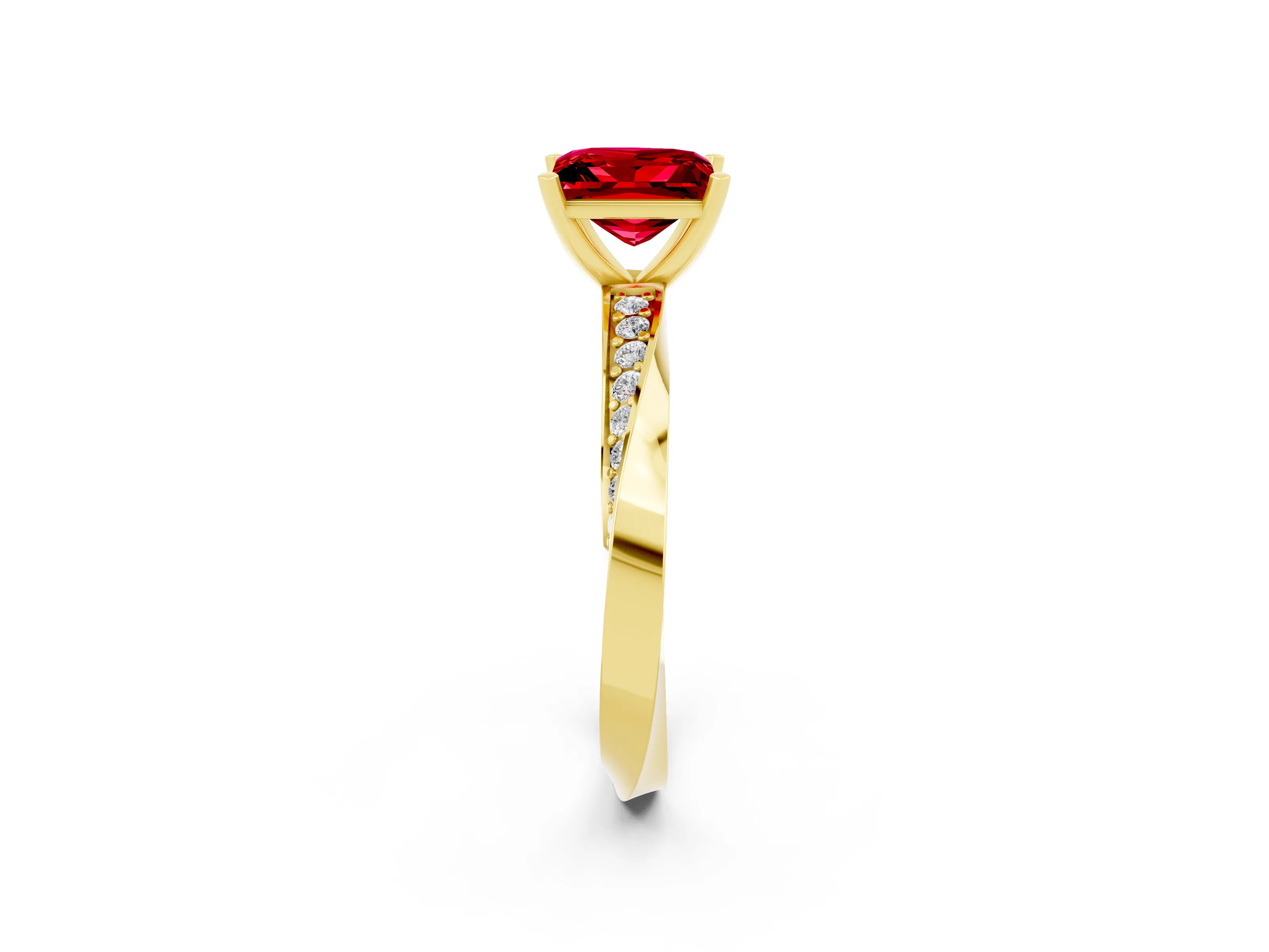 Yellow gold Princess Cut Ruby Engagement Ring with Side Stone Accents and Four-Prong Setting_41
