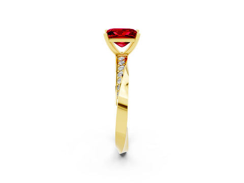 Yellow gold Princess Cut Ruby Engagement Ring with Side Stone Accents and Four-Prong Setting_41