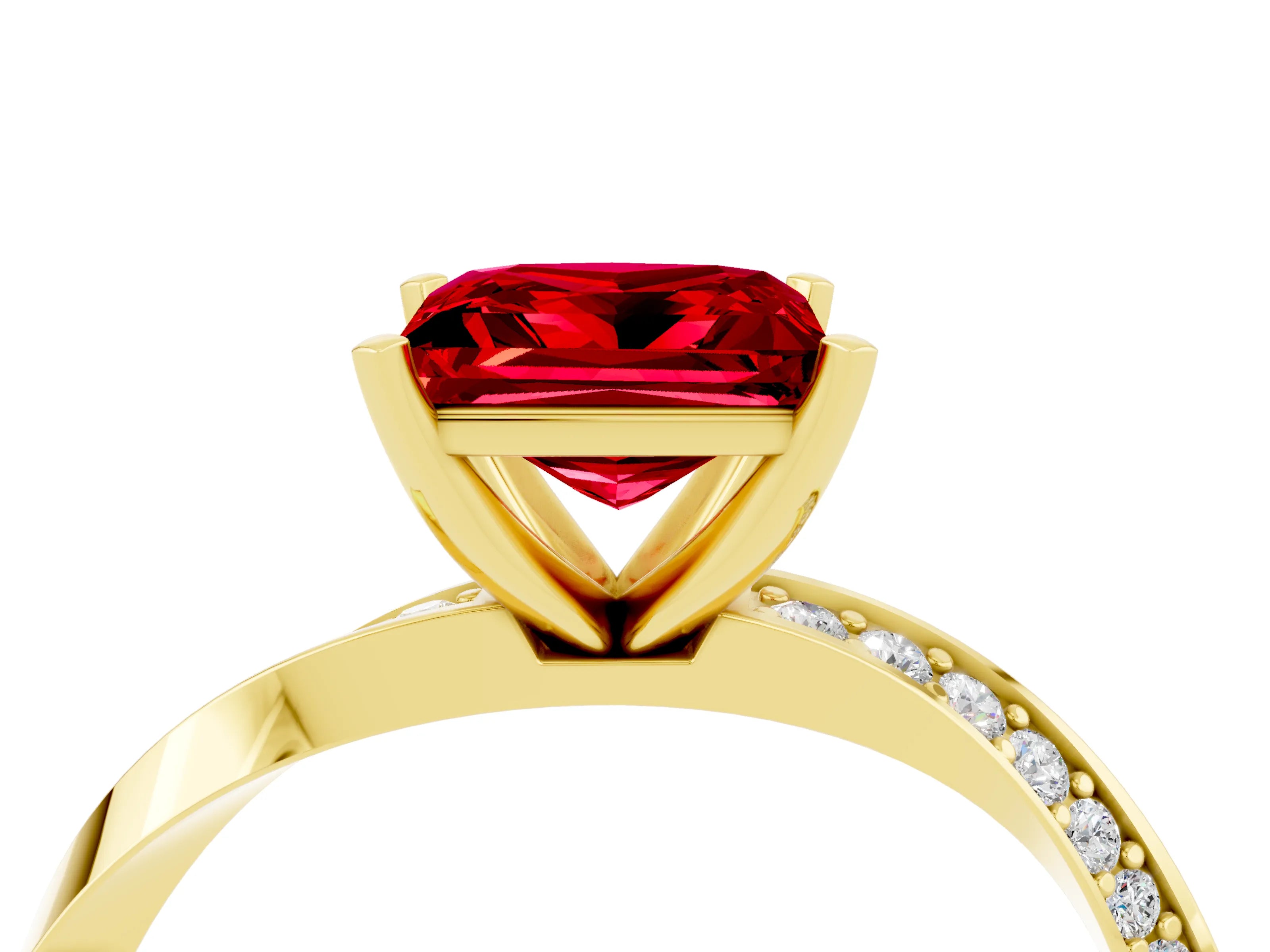 Yellow gold Princess Cut Ruby Engagement Ring with Side Stone Accents and Four-Prong Setting_43