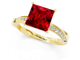 Yellow gold Princess Cut Ruby Engagement Ring with Side Stone Accents and Four-Prong Setting_61