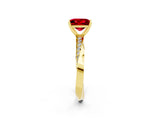 Yellow gold Princess Cut Ruby Engagement Ring with Side Stone Accents and Four-Prong Setting_62