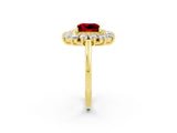 Yellow gold Princess Cut Ruby Floral Double Halo Engagement Ring with Prong Setting_92
