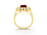 Yellow gold Princess Cut Ruby Floral Double Halo Engagement Ring with Prong Setting_93