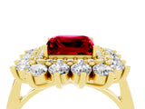 Yellow gold Princess Cut Ruby Floral Double Halo Engagement Ring with Prong Setting_94