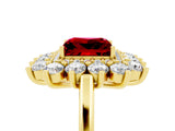 Yellow gold Princess Cut Ruby Floral Double Halo Engagement Ring with Prong Setting_95