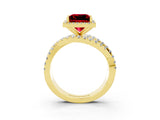 Yellow gold Princess Cut Ruby Halo Ring with Round Split Shank and Prong Setting_51